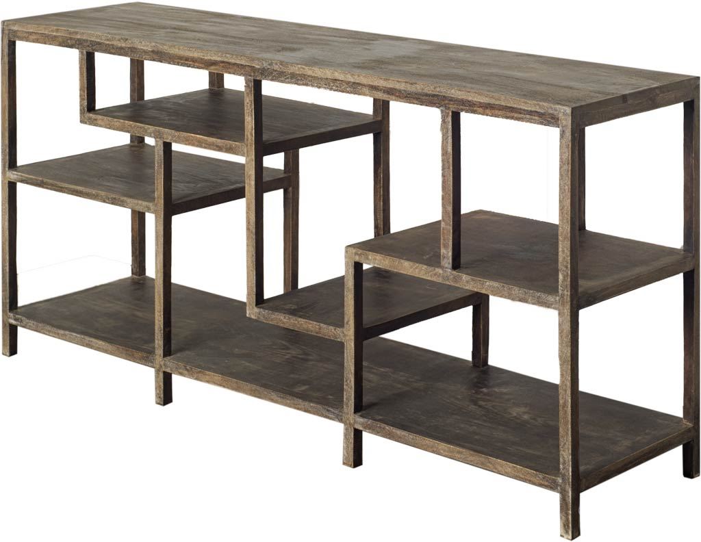 Wright I 16L x 66W Brown Wood Multi-Level Shelf Console Table from Mercana - Luna Furniture