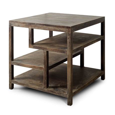 Wright II 22" x 21.9" Square Top Medium Brown Wooden Multi-Shelf End/Side Table from Mercana - Luna Furniture