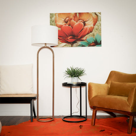 Vivid Brass Ring Base Floor Lamp with Large White Drum Shade from Ashcroft Furniture - Luna Furniture