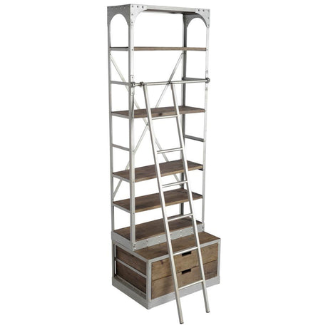 Brodie III 32L x 22W x 94H Medium Brown Wood Silver Accent Four Shelf Shelving Unit from Mercana - Luna Furniture