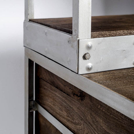 Brodie III 32L x 22W x 94H Medium Brown Wood Silver Accent Four Shelf Shelving Unit from Mercana - Luna Furniture