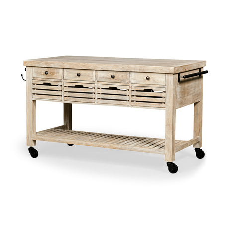 Columbia 62L x 28W x 36H I Light Brown Body w/ Black Iron Knobs Rolling Kitchen Island from Mercana - Luna Furniture