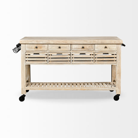 Columbia 62L x 28W x 36H I Light Brown Body w/ Black Iron Knobs Rolling Kitchen Island from Mercana - Luna Furniture