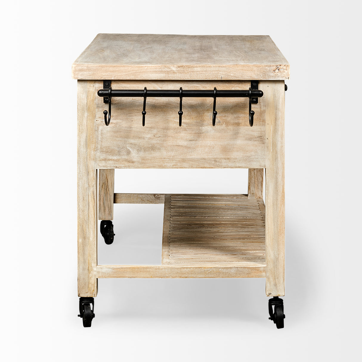 Columbia 62L x 28W x 36H I Light Brown Body w/ Black Iron Knobs Rolling Kitchen Island from Mercana - Luna Furniture