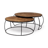 Clapp I Set of 2 (41" & 38") Round Brown Wood Top Black Iron Base Nesting Coffee Tables from Mercana - Luna Furniture