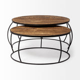Clapp I Set of 2 (41" & 38") Round Brown Wood Top Black Iron Base Nesting Coffee Tables from Mercana - Luna Furniture