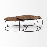 Clapp I Set of 2 (41" & 38") Round Brown Wood Top Black Iron Base Nesting Coffee Tables from Mercana - Luna Furniture