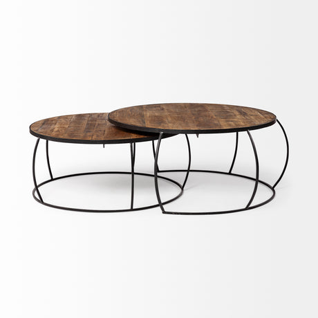 Clapp I Set of 2 (41" & 38") Round Brown Wood Top Black Iron Base Nesting Coffee Tables from Mercana - Luna Furniture