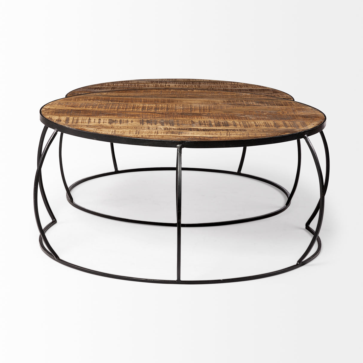 Clapp I Set of 2 (41" & 38") Round Brown Wood Top Black Iron Base Nesting Coffee Tables from Mercana - Luna Furniture