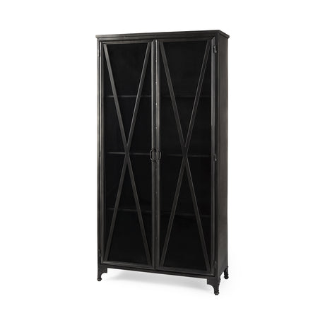 Poppy II 73.8" H Black Metal With Glass Door Display Cabinet from Mercana - Luna Furniture