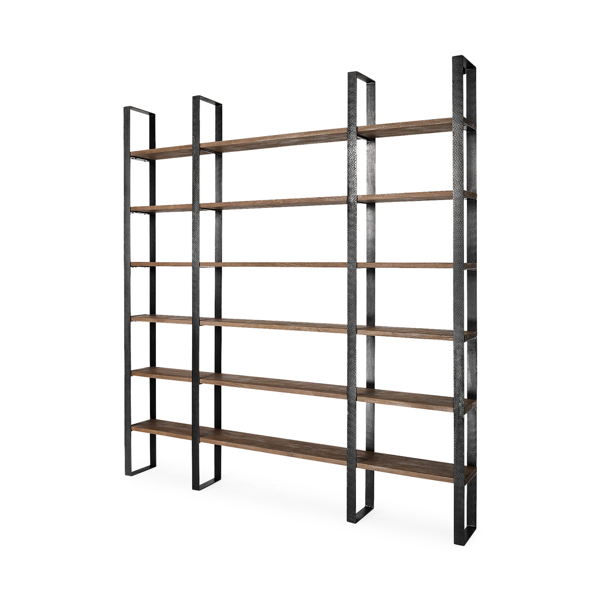 Taunton II 80L x 10.5W x 90H Dark Brown Wood And Black Iron Six Shelving Unit from Mercana - Luna Furniture