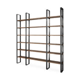 Taunton II 80L x 10.5W x 90H Dark Brown Wood And Black Iron Six Shelving Unit from Mercana - Luna Furniture
