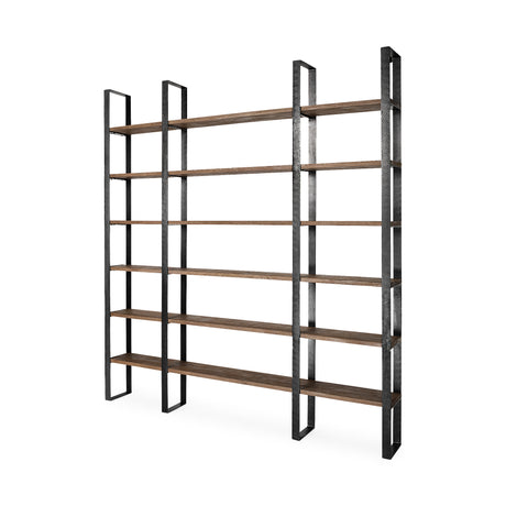 Taunton II 80L x 10.5W x 90H Dark Brown Wood And Black Iron Six Shelving Unit from Mercana - Luna Furniture