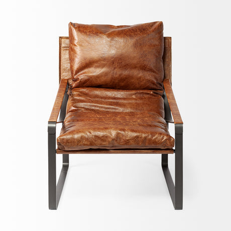 Hornet I 27.0L x 35.0W x 36.0H Brown Leather Unibody Seat w/ Black Metal Frame Accent Chair from Mercana - Luna Furniture