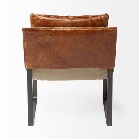 Hornet I 27.0L x 35.0W x 36.0H Brown Leather Unibody Seat w/ Black Metal Frame Accent Chair from Mercana - Luna Furniture