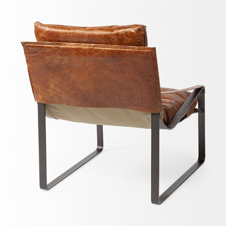 Hornet I 27.0L x 35.0W x 36.0H Brown Leather Unibody Seat w/ Black Metal Frame Accent Chair from Mercana - Luna Furniture