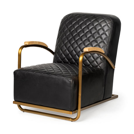 Horace I Black Leather Diamond Pattern w/Gold Iron Frame Accent Chair from Mercana - Luna Furniture