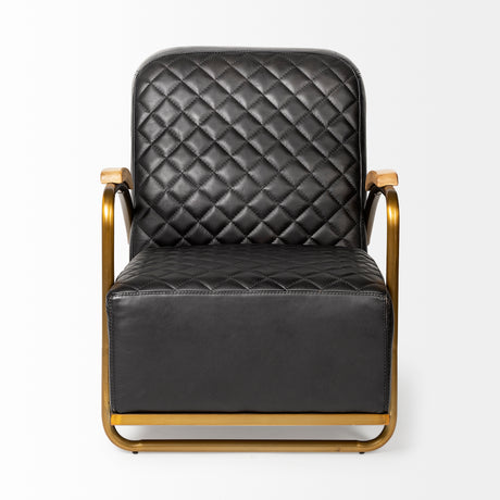 Horace I Black Leather Diamond Pattern w/Gold Iron Frame Accent Chair from Mercana - Luna Furniture