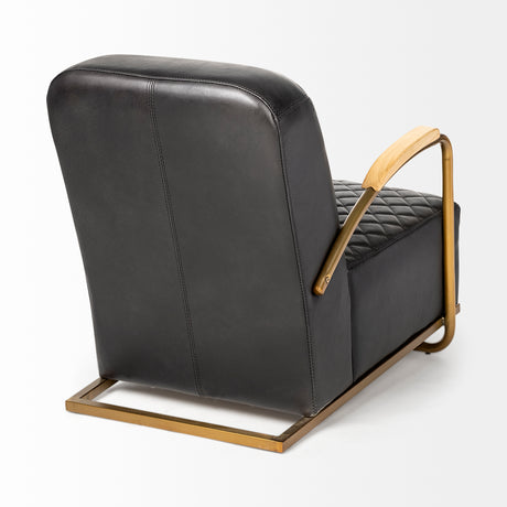 Horace I Black Leather Diamond Pattern w/Gold Iron Frame Accent Chair from Mercana - Luna Furniture