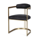 Hollyfield II Black Leather Seat Gold Iron Frame Dining Chair from Mercana - Luna Furniture