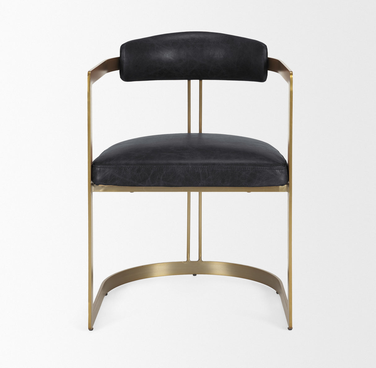 Hollyfield II Black Leather Seat Gold Iron Frame Dining Chair from Mercana - Luna Furniture