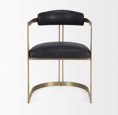 Hollyfield II Black Leather Seat Gold Iron Frame Dining Chair from Mercana - Luna Furniture