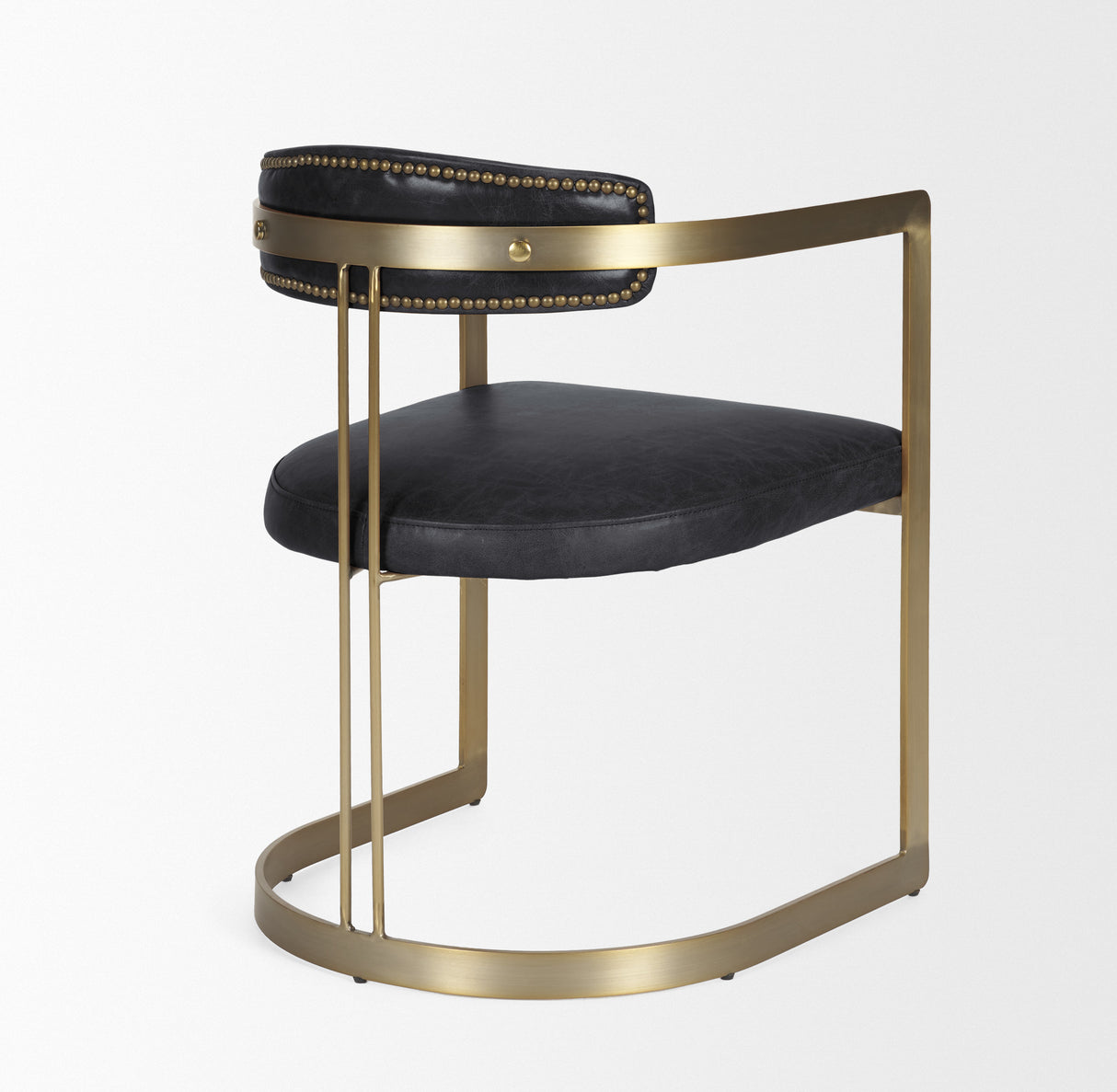 Hollyfield II Black Leather Seat Gold Iron Frame Dining Chair from Mercana - Luna Furniture
