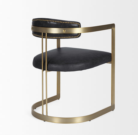 Hollyfield II Black Leather Seat Gold Iron Frame Dining Chair from Mercana - Luna Furniture