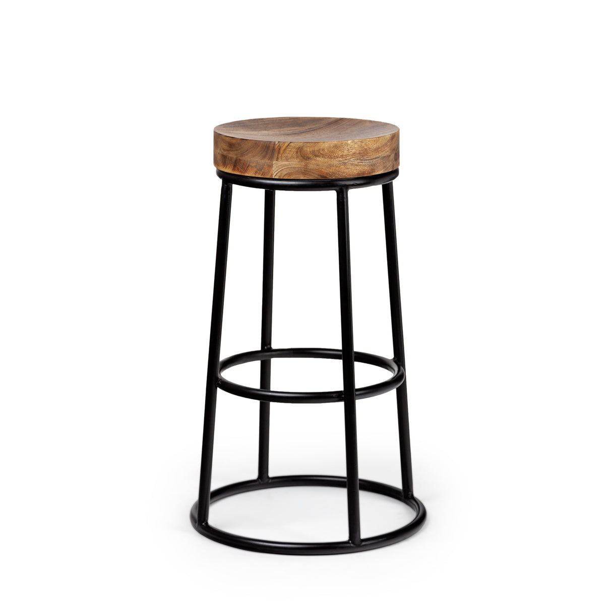 Flynn 26.25" Seat Height Brown Wood Seat Black Metal Frame Stool from Mercana - Luna Furniture