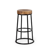 Flynn 26.25" Seat Height Brown Wood Seat Black Metal Frame Stool from Mercana - Luna Furniture