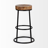 Flynn 26.25" Seat Height Brown Wood Seat Black Metal Frame Stool from Mercana - Luna Furniture