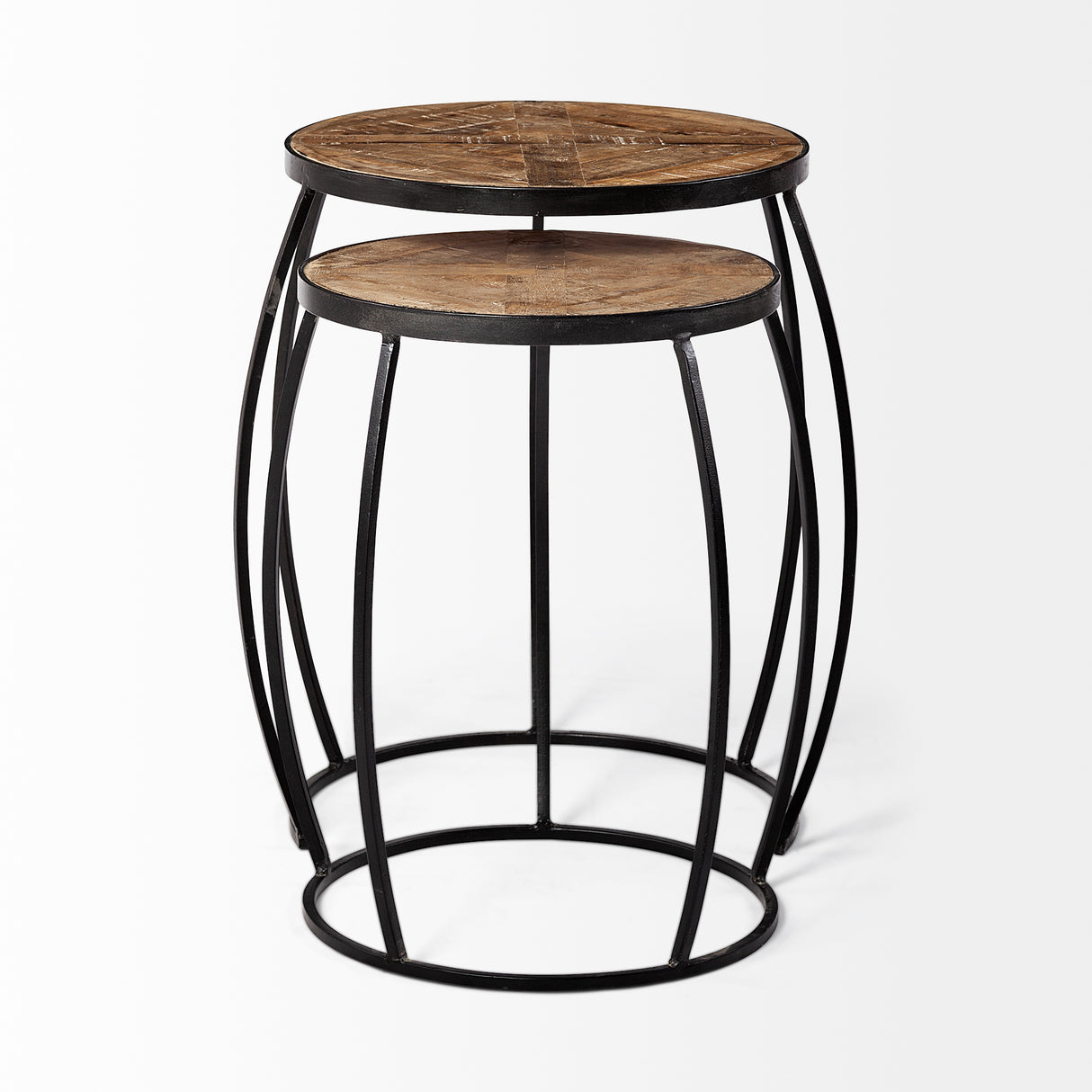 Clapp III (Set of 2) 20L x 20W Brown Round Wood Top W/ Black Metal Frame Nesting Accent Tables from Mercana - Luna Furniture