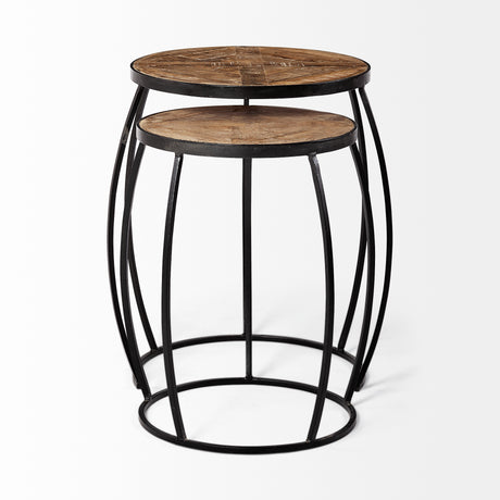 Clapp III (Set of 2) 20L x 20W Brown Round Wood Top W/ Black Metal Frame Nesting Accent Tables from Mercana - Luna Furniture
