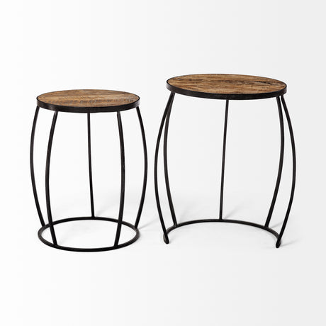 Clapp III (Set of 2) 20L x 20W Brown Round Wood Top W/ Black Metal Frame Nesting Accent Tables from Mercana - Luna Furniture