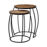 Clapp IV (Set of 2) 20L x 20W Brown Round Wood Top W/ Black Iron Frame Nesting Accent Tables from Mercana - Luna Furniture