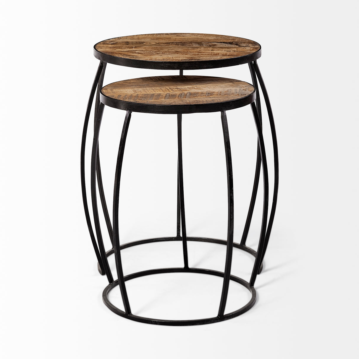 Clapp IV (Set of 2) 20L x 20W Brown Round Wood Top W/ Black Iron Frame Nesting Accent Tables from Mercana - Luna Furniture