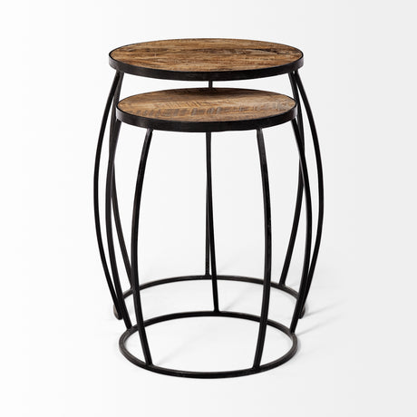 Clapp IV (Set of 2) 20L x 20W Brown Round Wood Top W/ Black Iron Frame Nesting Accent Tables from Mercana - Luna Furniture