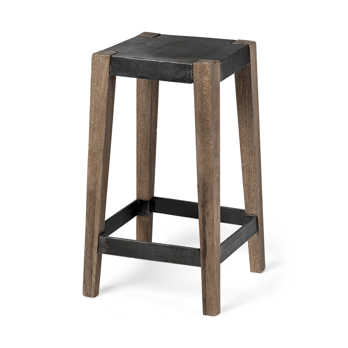 Nell 26" Seat Height Black Metal Seat & Foot Rest With Brown Wood Legs Stool from Mercana - Luna Furniture