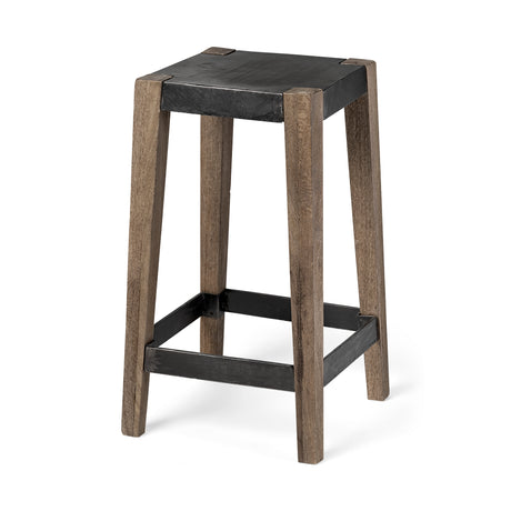 Nell 26" Seat Height Black Metal Seat & Foot Rest With Brown Wood Legs Stool from Mercana - Luna Furniture