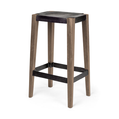 Nell 30" Seat Height Black Metal Seat & Foot Rest With Brown Wood Legs Stool from Mercana - Luna Furniture