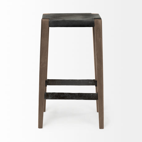 Nell 30" Seat Height Black Metal Seat & Foot Rest With Brown Wood Legs Stool from Mercana - Luna Furniture