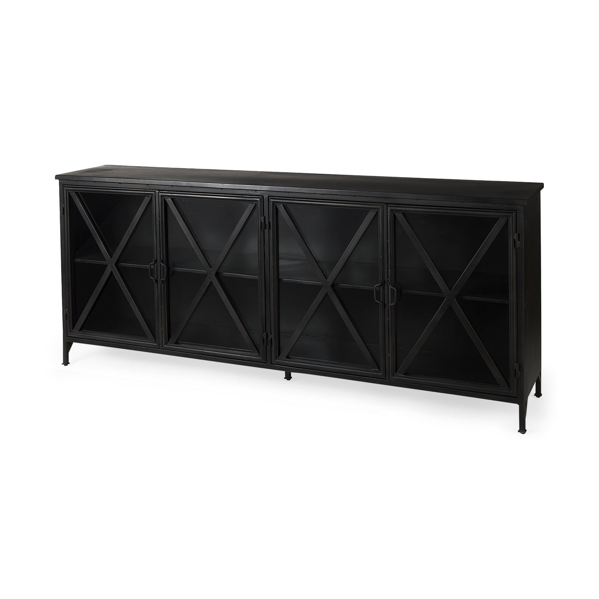 Poppy I 79x16 Black Metal With Glass Door Sideboard from Mercana - Luna Furniture