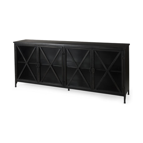 Poppy I 79x16 Black Metal With Glass Door Sideboard from Mercana - Luna Furniture