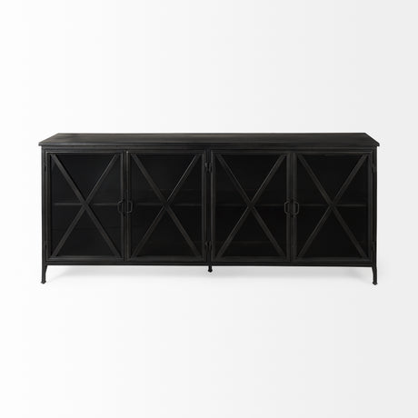 Poppy I 79x16 Black Metal With Glass Door Sideboard from Mercana - Luna Furniture