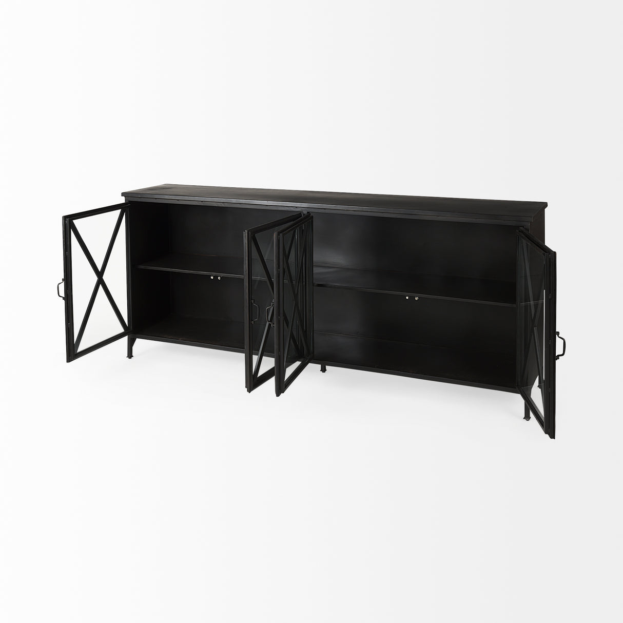 Poppy I 79x16 Black Metal With Glass Door Sideboard from Mercana - Luna Furniture