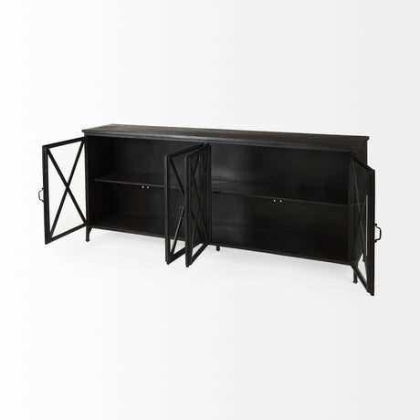 Poppy I 79x16 Black Metal With Glass Door Sideboard from Mercana - Luna Furniture