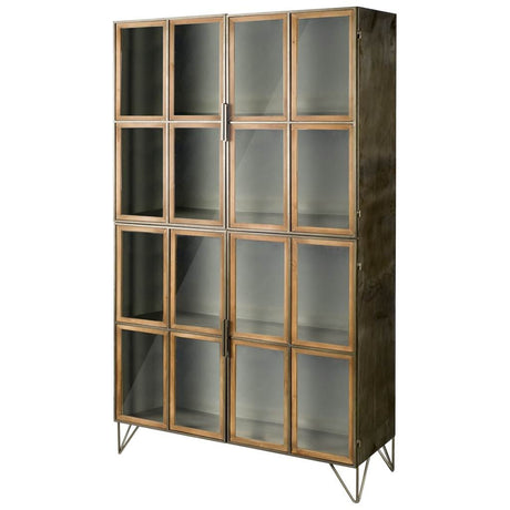 Pandora I 74" H Brown Wood and Metal Glass Door Display Cabinet from Mercana - Luna Furniture