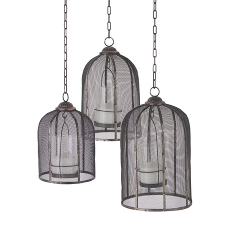 Jutland Set of Three Black Metal Bird Cage Candle Holder Lanterns from Mercana - Luna Furniture