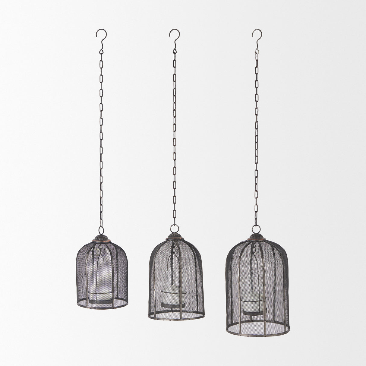 Jutland Set of Three Black Metal Bird Cage Candle Holder Lanterns from Mercana - Luna Furniture