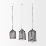 Jutland Set of Three Black Metal Bird Cage Candle Holder Lanterns from Mercana - Luna Furniture